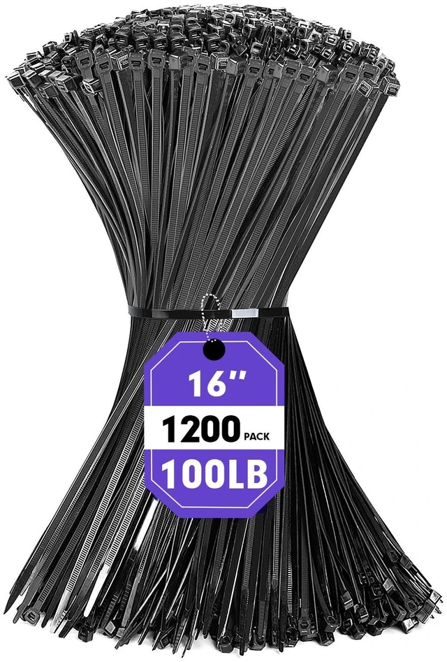 Main image of 1200pcs Black Cable Zip Ties 16 Inch, Heavy Duty Plastic Wire Ties with 100lb Tensile Strength, Self-Locking Black Nylon Tie Wraps for Indoor and Outdoor