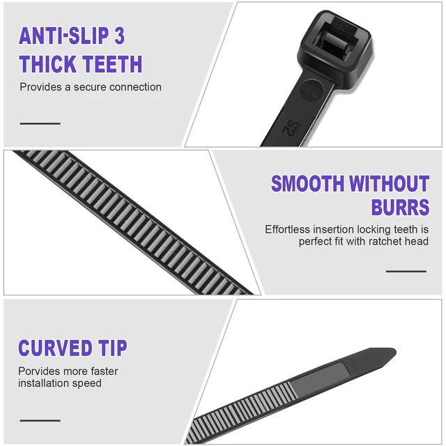 Alt view image 4 of 7 - 1200pcs Black Cable Zip Ties 16 Inch, Heavy Duty Plastic Wire Ties with 100lb Tensile Strength, Self-Locking Black Nylon Tie Wraps for Indoor and Outdoor