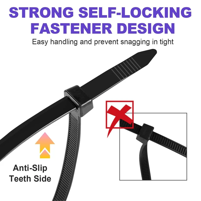 Alt view image 5 of 7 - 1200pcs Black Cable Zip Ties 16 Inch, Heavy Duty Plastic Wire Ties with 100lb Tensile Strength, Self-Locking Black Nylon Tie Wraps for Indoor and Outdoor