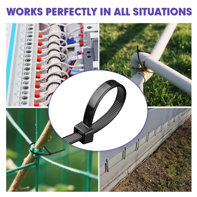 Alt view image 7 of 7 - 1200pcs Black Cable Zip Ties 16 Inch, Heavy Duty Plastic Wire Ties with 100lb Tensile Strength, Self-Locking Black Nylon Tie Wraps for Indoor and Outdoor