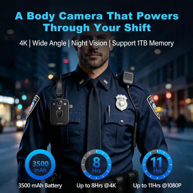 Alt view image 2 of 7 - 4K Body Camera, 11-13Hrs Battery Body Cameras with Audio and Video Recording, H.265 Video Code Body Cam for Security Guard Train Conductor Delivery Driver Waiter (128GB)