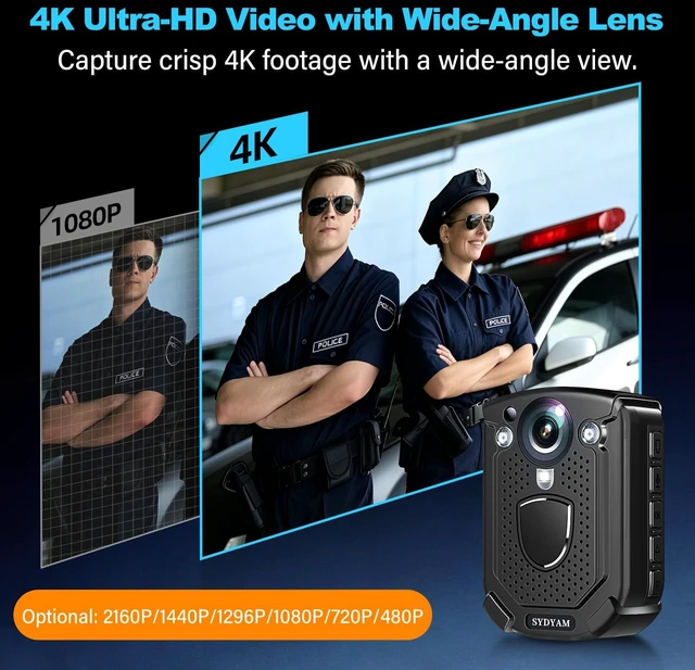Alt view image 3 of 7 - 4K Body Camera, 11-13Hrs Battery Body Cameras with Audio and Video Recording, H.265 Video Code Body Cam for Security Guard Train Conductor Delivery Driver Waiter (128GB)