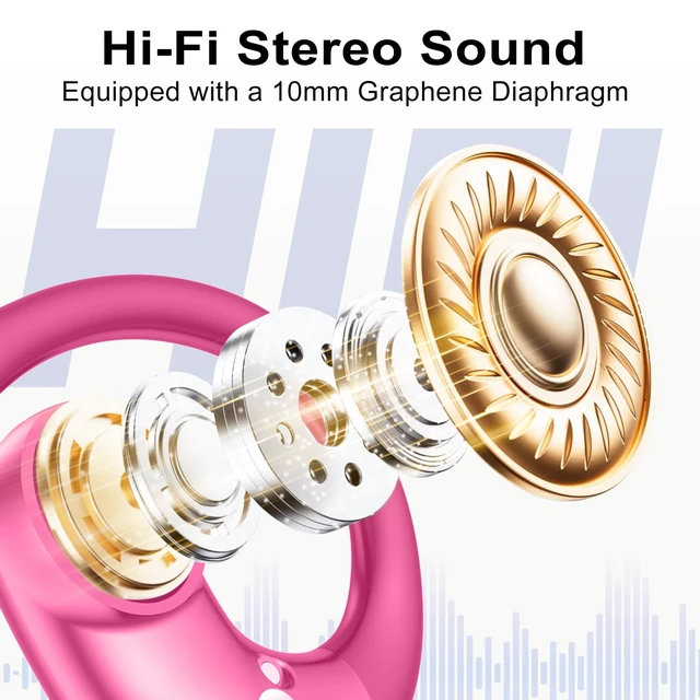 Alt view image 3 of 7 - Open Ear Buds Wireless Earbuds 5.4 Bluetooth Headphones Deep Bass Sound,smart Touch Control,60Hrs Playtime Earphone with Earhooks for Running, Meeting, Workout-Hot Pink