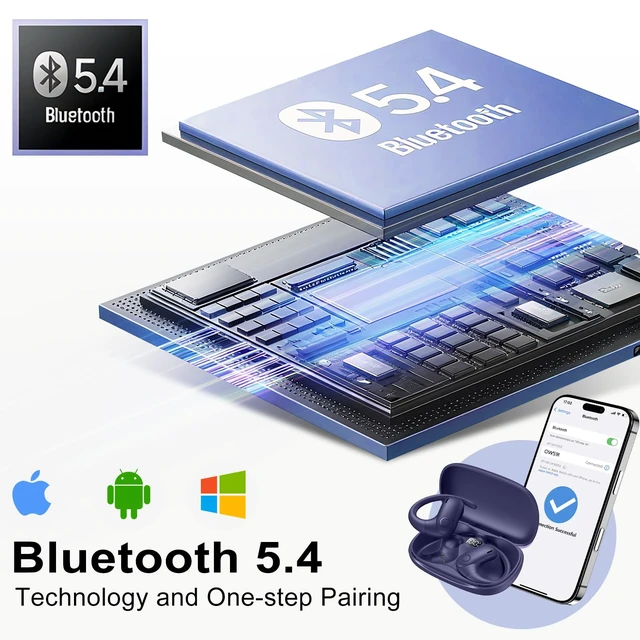 Alt view image 5 of 7 - Open Ear Buds Wireless Earbuds 5.4 Bluetooth Headphones Deep Bass Sound,smart Touch Control,60Hrs Playtime Earphone with Earhooks for Running, Meeting, Workout-Blue