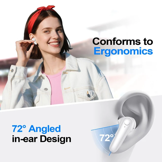 Alt view image 2 of 7 - Wireless Earbuds Bluetooth 5.4 Headphones 60H Playtime Deep Bass Stereo Ear Buds with Mic Comfort Lightweight in Ear Earphones for Workout/Running White
