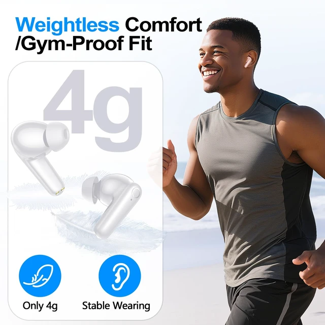 Alt view image 4 of 7 - Wireless Earbuds Bluetooth 5.4 Headphones 60H Playtime Deep Bass Stereo Ear Buds with Mic Comfort Lightweight in Ear Earphones for Workout/Running White