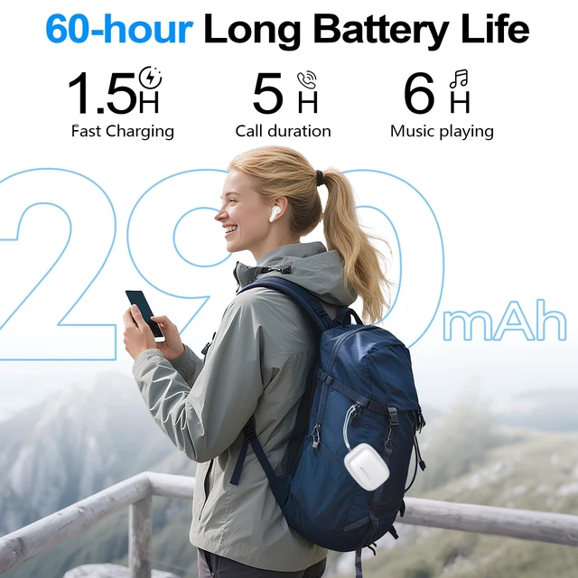 Alt view image 5 of 7 - Wireless Earbuds Bluetooth 5.4 Headphones 60H Playtime Deep Bass Stereo Ear Buds with Mic Comfort Lightweight in Ear Earphones for Workout/Running White