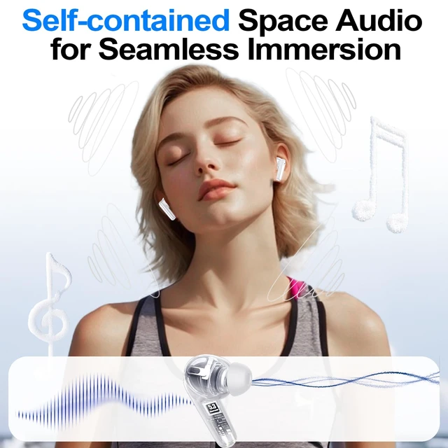 Alt view image 6 of 7 - Wireless Earbuds Bluetooth 5.4 Headphones 60H Playtime Deep Bass Stereo Ear Buds with Mic Comfort Lightweight in Ear Earphones for Workout/Running White