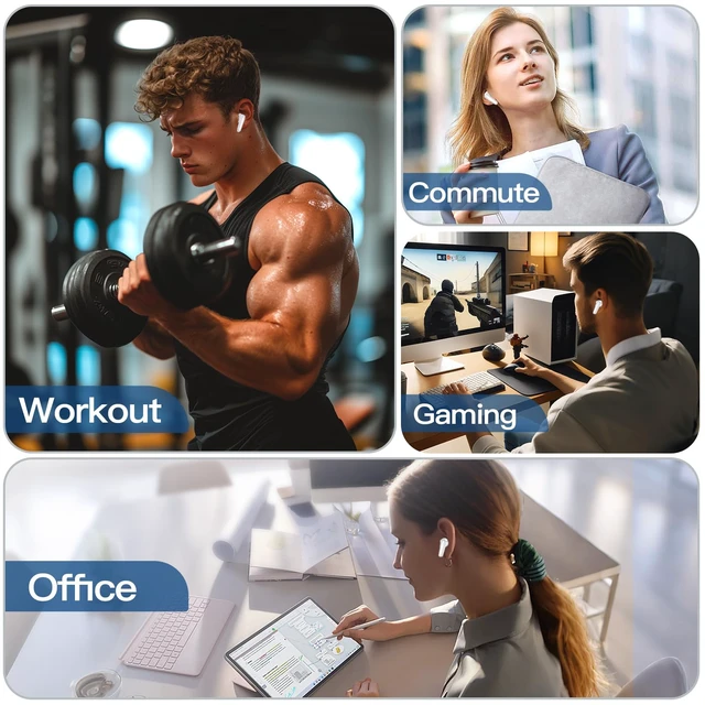 Alt view image 7 of 7 - Wireless Earbuds Bluetooth 5.4 Headphones 60H Playtime Deep Bass Stereo Ear Buds with Mic Comfort Lightweight in Ear Earphones for Workout/Running White