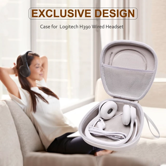 Alt view image 7 of 7 - Case for Logitech H390/H391/Zone 301/H111/H570e Wired Headset White Hard Carrying Travel Wired Headset Case for Logitech H390/H391/Zone 301/H111/H570e & JIAMQISHI/Poly Blackwire 3220/AOC
