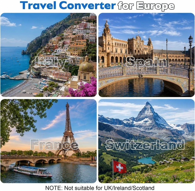 Alt view image 3 of 7 - Voltage Converter for European Travel: 220V to 110V Converter US to Europe, Plug Adapter with Fast Charge 2 USB C, 2 USB A & 2 Outlets, Universal Travel Essentials for France Germany Italy Spain, etc