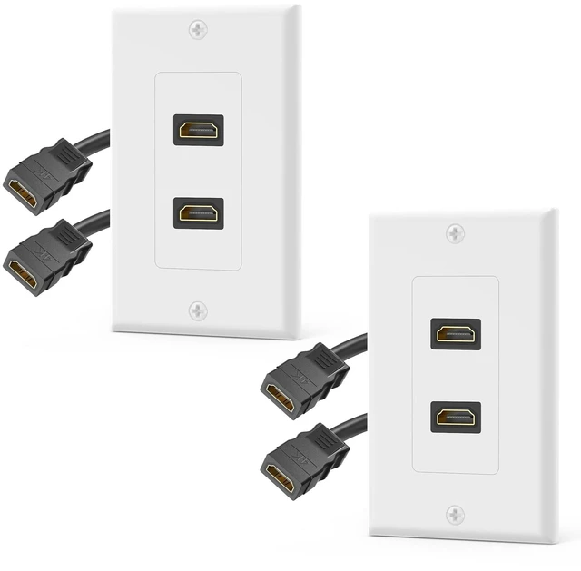 Main image of 4K HDMI Outlet Wall Plate 2-Port, with Pigtail Cable, 2 Pack Supports 4K@60 Hz HDR ARC, HDMI Outlet for Home Theater, High-Speed, Easy Installation