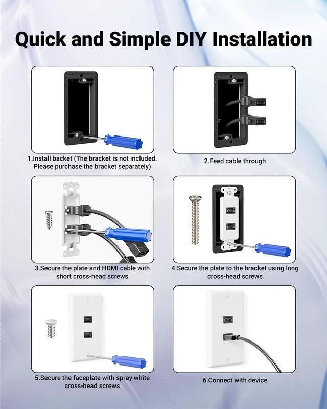 Alt view image 4 of 7 - 4K HDMI Outlet Wall Plate 2-Port, with Pigtail Cable, 2 Pack Supports 4K@60 Hz HDR ARC, HDMI Outlet for Home Theater, High-Speed, Easy Installation