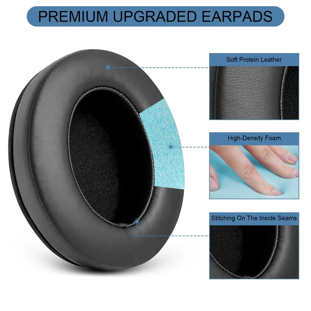 Alt view image 3 of 7 - Replacement Earpads for HyperX Cloud/Alpha, Audio Technica M50X/M40X -Black Ear Pads Also for Turtle Beach Stealth, Sony MDR-7506 Series & More, Cushions with Softer Protein Leather, Memory Foam
