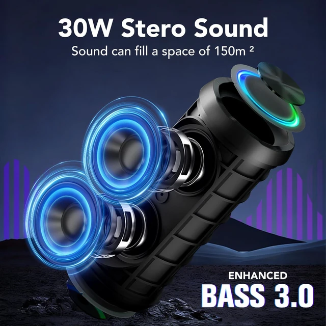 Alt view image 2 of 6 - Portable Bluetooth Speaker, Powerful Sound Wireless Speaker: Boost Bass, 8 RGB Modes, IPX7 Waterproof, TWS Pairing, Beach/Vacation EssentialsDark Black