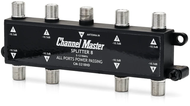 Alt view image 2 of 5 - Splitter 8 8-Way Splitter Distributes Digital HDTV Antenna Signal to 8 TVs, One Input and Eight Outputs, Power Passing for Preamplifiers and Boosters, Low-Loss Design, Indoor/Outdoor