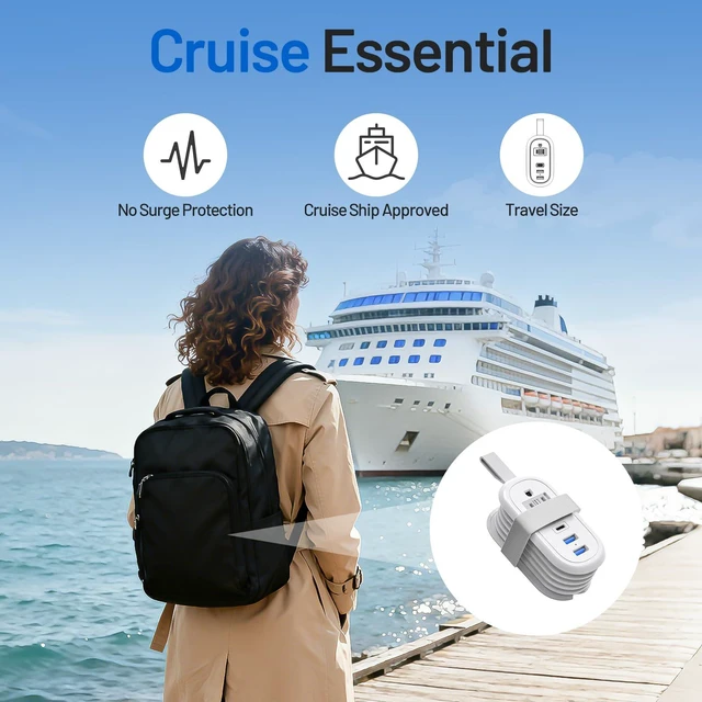 Alt view image 5 of 7 - Travel Power Strip, 2 Outlets 3 USB Ports 4FT Extension Cord, White Small Portable Travel Extension Cord with USB-C Ports for Cruise Ships, Dorm, Hotel, Travel Essentials