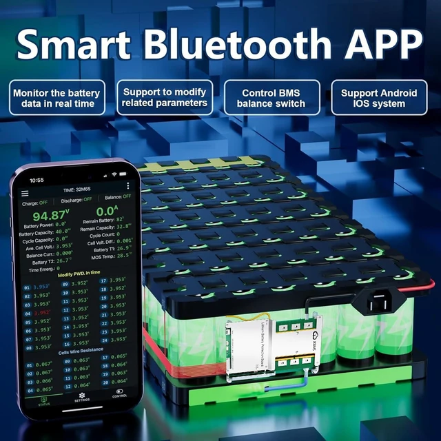 Alt view image 4 of 7 - Smart BMS 4S-8S 12V-24V 300A 2A Active Balance Build-in Bluetooth with Heat CAN RS485 PCB Battery Protection Board for LiFePO4 Li-ion LTO Battery Pack (JK-B2A8S30P-HC)