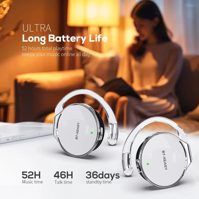 Alt view image 2 of 6 - Open Ear Wireless Headphones 52H Playtime Bluetooth 5.4 Ear Clip Earbuds 52H Music - 46H Calls - Over Ear Comfort - BT5.4 Stable - Dual-Device Connect - NTC Overheat Protection - ENC Clear Calls