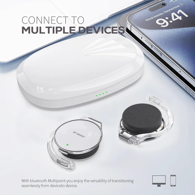 Alt view image 4 of 6 - Open Ear Wireless Headphones 52H Playtime Bluetooth 5.4 Ear Clip Earbuds 52H Music - 46H Calls - Over Ear Comfort - BT5.4 Stable - Dual-Device Connect - NTC Overheat Protection - ENC Clear Calls
