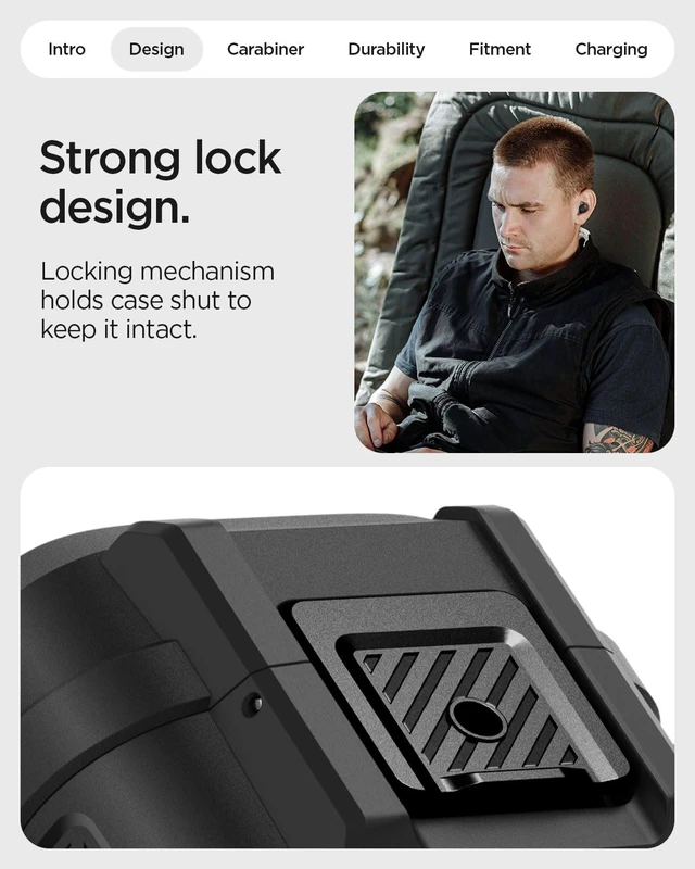 Alt view image 4 of 7 - Lock Fit Designed for Google Pixel Buds 2a Case (2025) with Lock Secure Locking Clip, TPU & PC Dual-Layer, Drop Protection, Included Carabiner - Matte Black