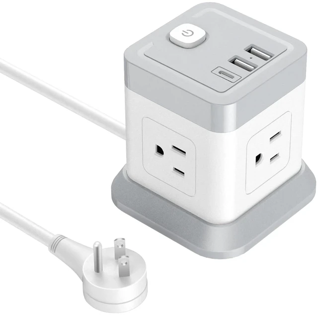 Main image of Power Strip Cube Desktop Charging Station 4 Outlets 3 USB Ports 10FT Extension Cord, Overload Protection, Widely Spaced Outlets, Compact for Travel Cruise Ship Dorm ETL Listed