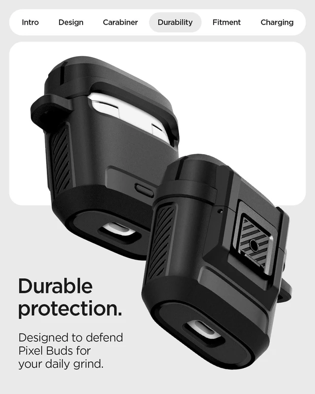 Alt view image 6 of 7 - Lock Fit Designed for Google Pixel Buds 2a Case (2025) with Lock Secure Locking Clip, TPU & PC Dual-Layer, Drop Protection, Included Carabiner - Matte Black