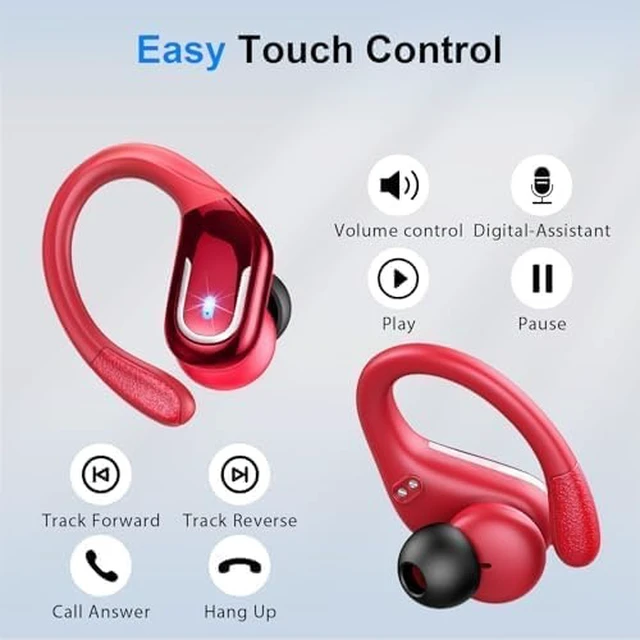 Alt view image 5 of 7 - Sport Wireless Earbuds with Earhooks, 70H Playtime, IPX8 Waterproof Bluetooth 5.4, 4 ENC Microphones, Deep Bass Sound, LED Display, USB-C Fast Charging, Secure Fit For Running, Gym And Workouts