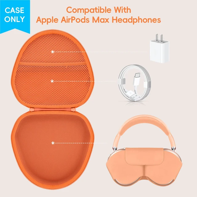 Alt view image 2 of 7 - Case for Apple Airpods Max/Max 2 Wireless Over-Ear Headphones,Orange EVA Hard Shell, Mesh Pocket Accessory Storage, Travel-Ready Portable Storage for Apple Airpods Max 2 Headphones