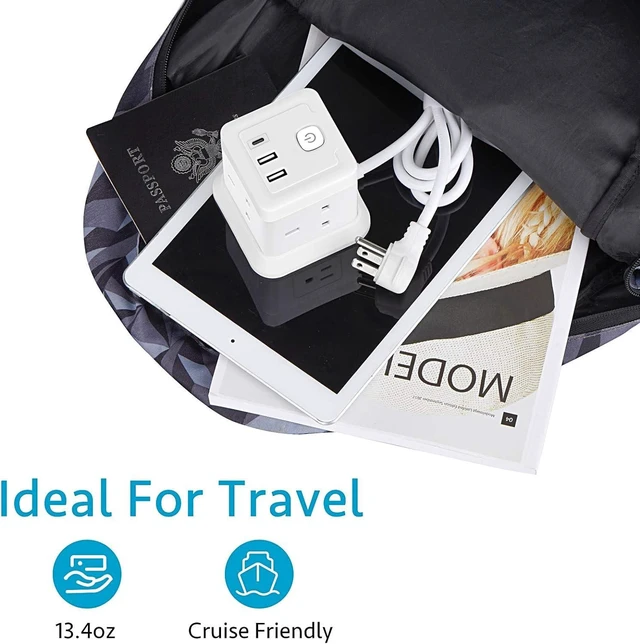 Alt view image 5 of 7 - Power Strip Cube Desktop Charging Station 4 Outlets 3 USB Ports 10FT Extension Cord, Overload Protection, Widely Spaced Outlets, Compact for Travel Cruise Ship Dorm ETL Listed