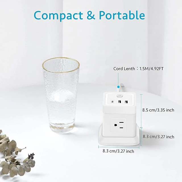 Alt view image 6 of 7 - Power Strip Cube Desktop Charging Station 4 Outlets 3 USB Ports 10FT Extension Cord, Overload Protection, Widely Spaced Outlets, Compact for Travel Cruise Ship Dorm ETL Listed
