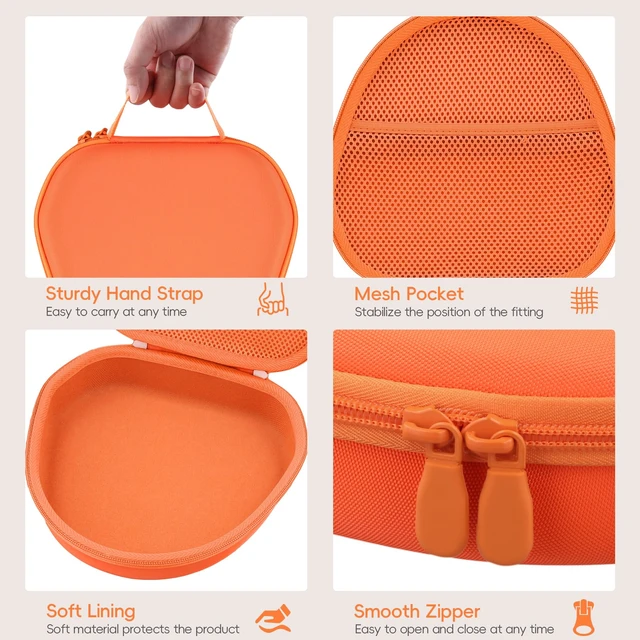 Alt view image 4 of 7 - Case for Apple Airpods Max/Max 2 Wireless Over-Ear Headphones,Orange EVA Hard Shell, Mesh Pocket Accessory Storage, Travel-Ready Portable Storage for Apple Airpods Max 2 Headphones