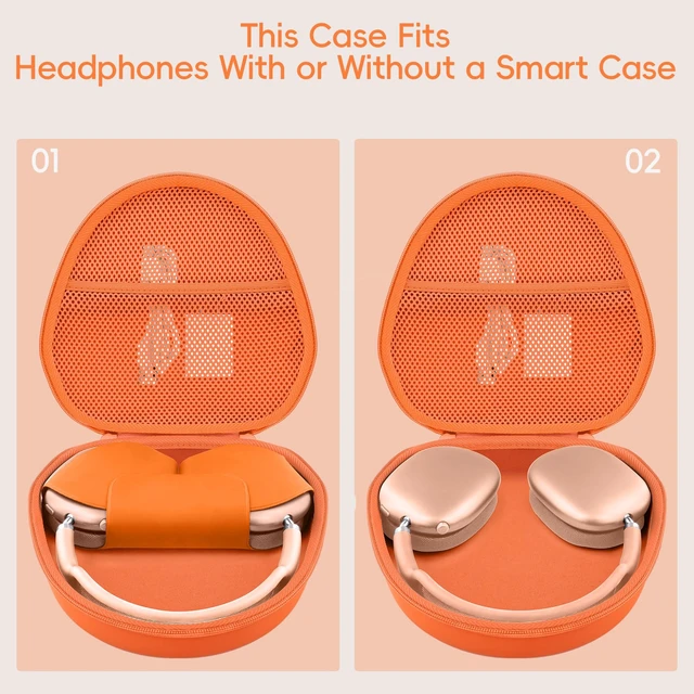 Alt view image 7 of 7 - Case for Apple Airpods Max/Max 2 Wireless Over-Ear Headphones,Orange EVA Hard Shell, Mesh Pocket Accessory Storage, Travel-Ready Portable Storage for Apple Airpods Max 2 Headphones