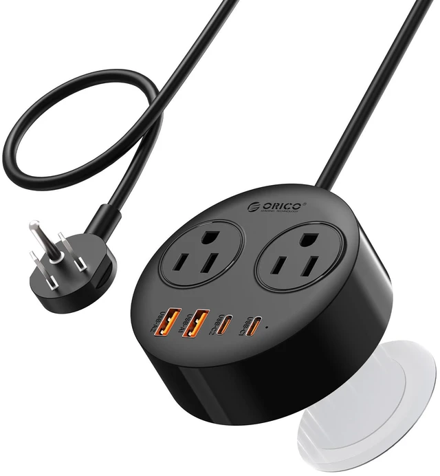 Main image of Magnetic Power Strip with 20W PD Fast Charging USB C Ports 6-in-1 Round Desktop Extension Cord (10ft) with 2 AC Outlets, 2 USB-C, 2 USB-A, Wall Mountable for Dorm Room & Office