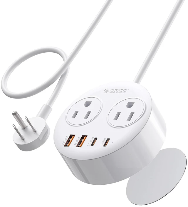 Main image of Magnetic Power Strip with 20W PD Fast Charging USB C Ports 6-in-1 Round Desktop Extension Cord (10ft) with 2 AC Outlets, 2 USB-C, 2 USB-A, Wall Mountable for Dorm Room & Office