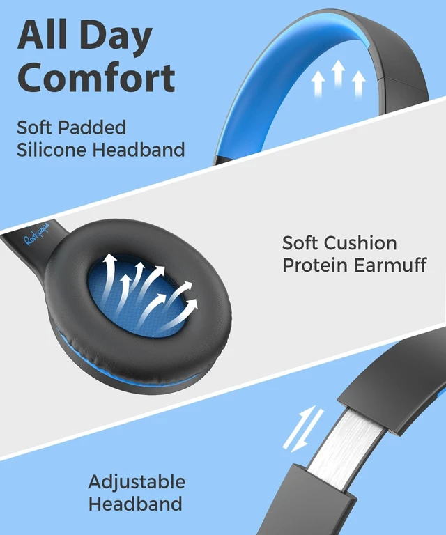 Alt view image 2 of 7 - C24 Foldable Wired Headphones for Kids with Microphone, 3.5mm Jack Girls Boys Childs Head phones Corded Foldable Lightweight for School Classroom Airplane Chromebooks Laptop Phones Black Blue