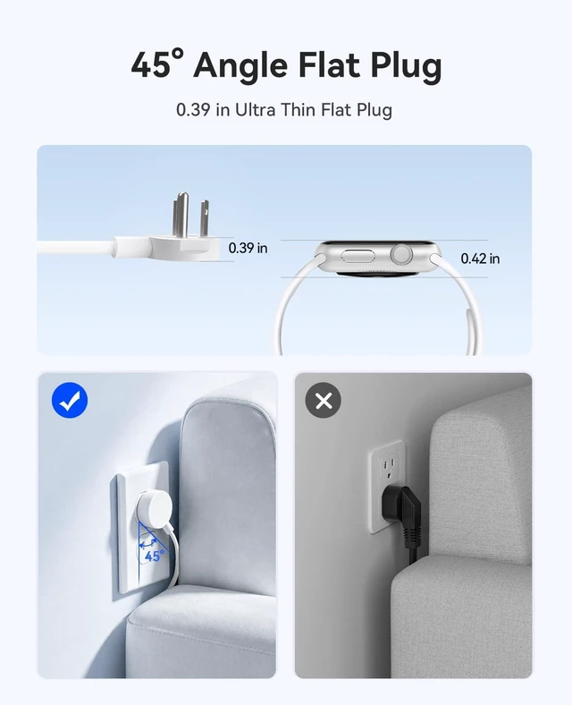 Alt view image 7 of 7 - Magnetic Power Strip with 20W PD Fast Charging USB C Ports 6-in-1 Round Desktop Extension Cord (5ft) with 2 AC Outlets, 2 USB-C, 2 USB-A, Wall Mountable for Dorm Room & Office