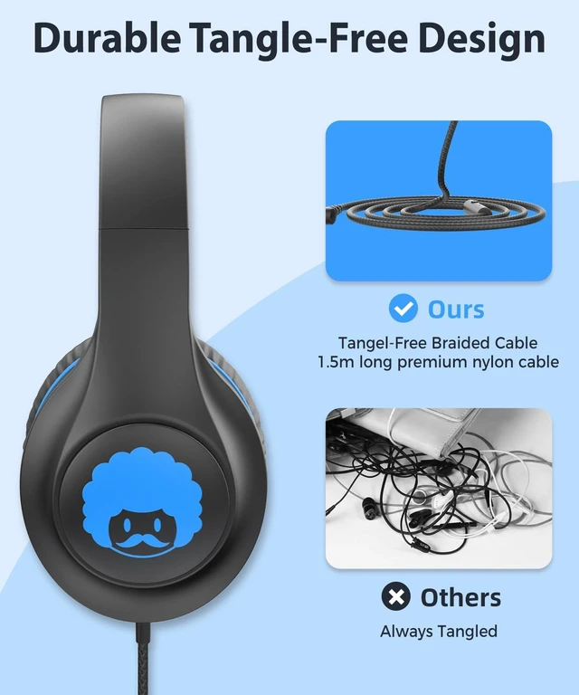 Alt view image 3 of 7 - C24 Foldable Wired Headphones for Kids with Microphone, 3.5mm Jack Girls Boys Childs Head phones Corded Foldable Lightweight for School Classroom Airplane Chromebooks Laptop Phones Black Blue