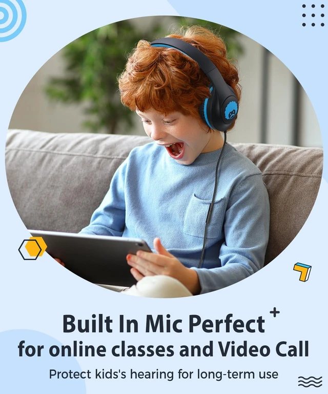 Alt view image 5 of 7 - C24 Foldable Wired Headphones for Kids with Microphone, 3.5mm Jack Girls Boys Childs Head phones Corded Foldable Lightweight for School Classroom Airplane Chromebooks Laptop Phones Black Blue