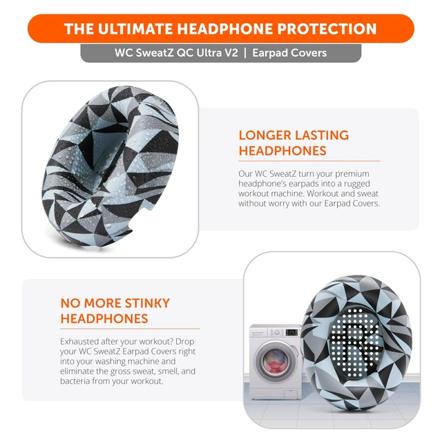 Alt view image 5 of 7 - SweatZ QC Ultra - Patented Covers for Bose QuietComfort Ultra Gen 1 & 2 Made by Wicked Cushions Made with Premium Silicone, Sweatproof & Washable Geo Grey