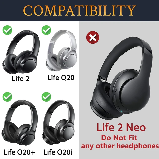Alt view image 3 of 7 - Ear Pads Cushions Replacement for Anker Soundcore Life 2 (Not fit Life 2 Neo)/Q20/Q20+/Q20I/Q20BT Headphones, Ear Pads with Softer Protein Leather, Noise Isolation Foam - Grey