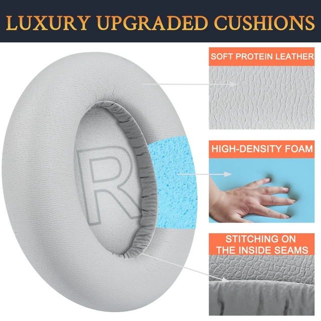 Alt view image 4 of 7 - Ear Pads Cushions Replacement for Anker Soundcore Life 2 (Not fit Life 2 Neo)/Q20/Q20+/Q20I/Q20BT Headphones, Ear Pads with Softer Protein Leather, Noise Isolation Foam - Grey
