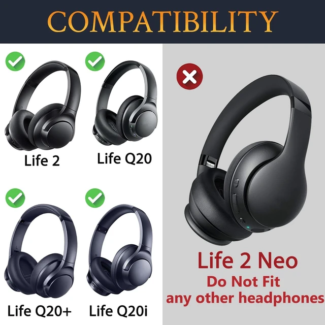 Alt view image 3 of 7 - Ear Pads Cushions Replacement for Anker Soundcore Life 2 (Not fit Life 2 Neo)/Q20/Q20+/Q20I/Q20BT Headphones, Ear Pads with Softer Protein Leather, Noise Isolation Foam - Navy Blue