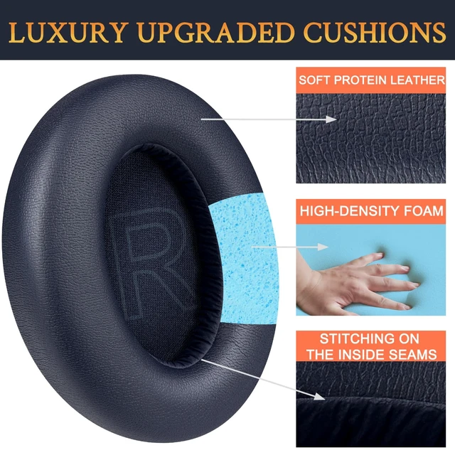 Alt view image 4 of 7 - Ear Pads Cushions Replacement for Anker Soundcore Life 2 (Not fit Life 2 Neo)/Q20/Q20+/Q20I/Q20BT Headphones, Ear Pads with Softer Protein Leather, Noise Isolation Foam - Navy Blue