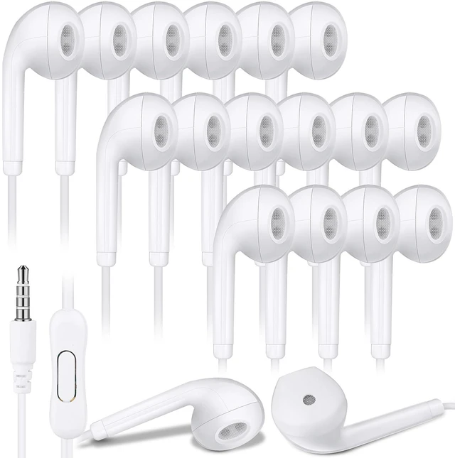 Main image of 50 Pack Wired Ear Buds with Mic for Student, Simple, White Ear Headphones Wired Earbuds Bulk, with 3.5mm Plug, for School Classroom Library Museum Travel Plane Tablet