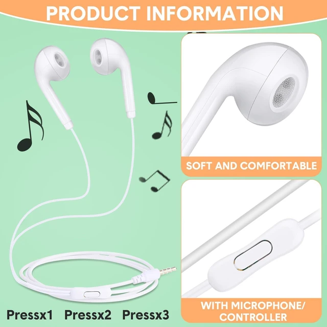 Alt view image 2 of 7 - 50 Pack Wired Ear Buds with Mic for Student, Simple, White Ear Headphones Wired Earbuds Bulk, with 3.5mm Plug, for School Classroom Library Museum Travel Plane Tablet