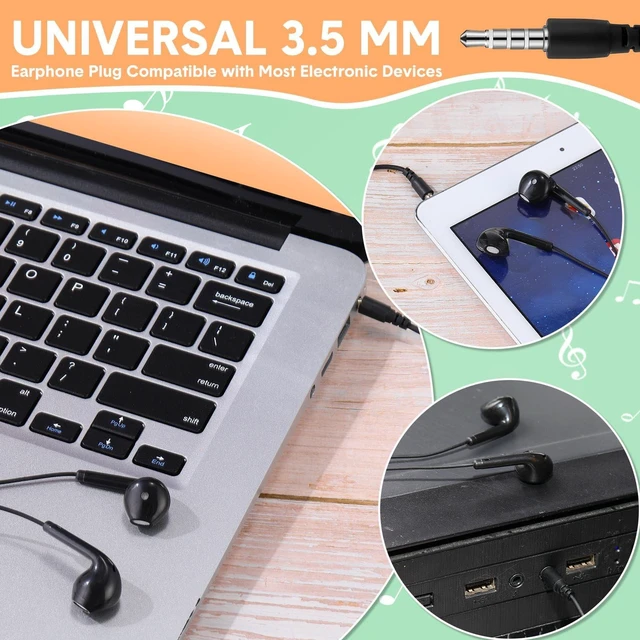 Alt view image 4 of 7 - 50 Pack Wired Ear Buds with Mic for Student, Simple, Black Ear Headphones Wired Earbuds Bulk, with 3.5mm Plug, for School Classroom Library Museum Travel Plane Tablet