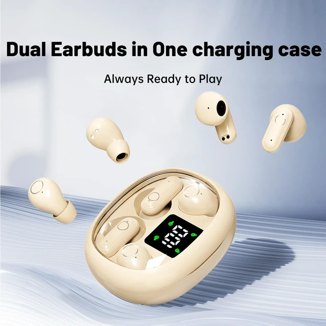 Alt view image 2 of 7 - Wireless Bluetooth HeadsetTiny Size Invisible EarbudsSleep and Sports Earphones Set, 2 Pairs, Mini and Short Handle Designfor Work Sport Sleeping (Khaki)