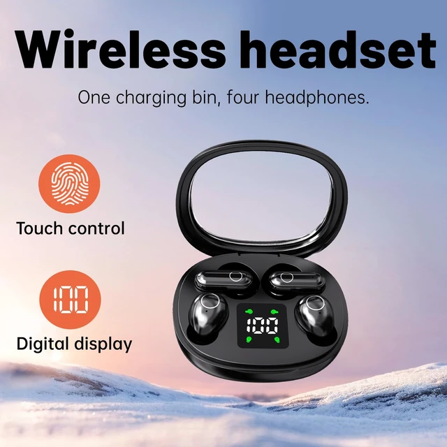 Alt view image 3 of 7 - Wireless Bluetooth HeadsetTiny Size Invisible EarbudsSleep and Sports Earphones Set, 2 Pairs, Mini and Short Handle Designfor Work Sport Sleeping (Khaki)