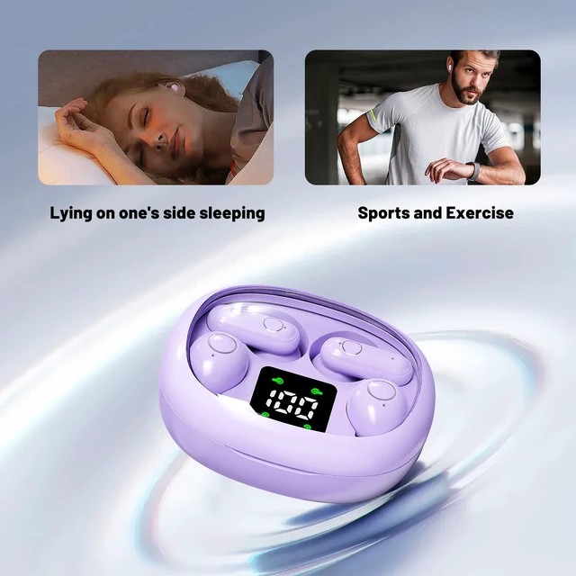 Alt view image 4 of 7 - Wireless Bluetooth HeadsetTiny Size Invisible EarbudsSleep and Sports Earphones Set, 2 Pairs, Mini and Short Handle Designfor Work Sport Sleeping (Khaki)